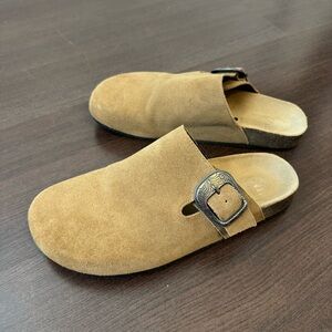 Zara Tan Suede Slip-On Clogs with Buckle size 40